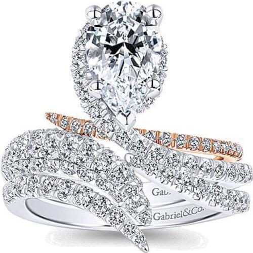 Little Fresh Womens Water Drop Ring Rose Gold Wedding Ring with a Unique White Stone Ring