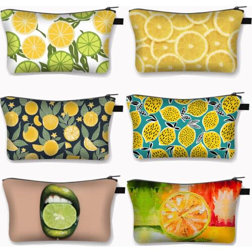Avocado Lemon Cosmetic Bag Women Fashion Make Up Bags Girls Zipper Pouch Ladies Lipstick Holder Bag Cute Wash Bag For Travel