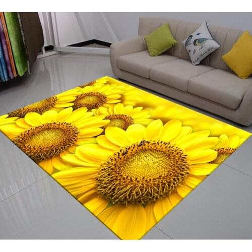 Sunflower Rug 3D Print Large Floor Mat Yellow Black Background Tapis Crawl Carpets For Living Room Floor For Bedroom Kids Room