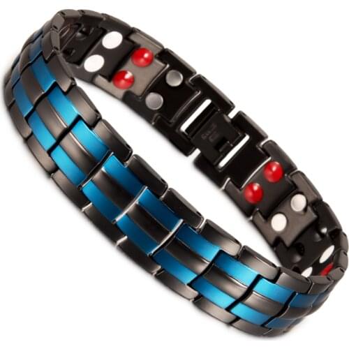 Black Blue Magnetic Bracelet Benefits Wristband Magnetic Therapy Stainless Steel Bracelet Homme 15mm Chain Energy Bracelet Mens