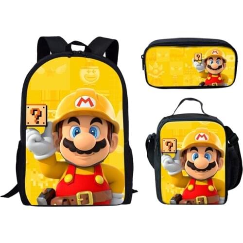 Mario Bros Backpack for Kids Girl Boys Girls Cartoon Anime Schoolbag 3pcs Set School Backpack Escolar Infant Kids Bag