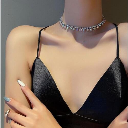 Cute Mini Full Rhinestone Choker Drop Necklace for Women Luxury Simple Crystal Bride Necklace Choker Wedding Jewelry