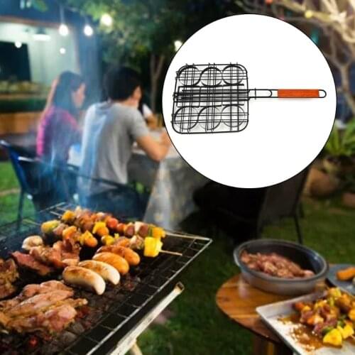 Multifunctional Hamburger Grill Basket Clip Small Mini Burger Press 9 Hole Non-Stick Patty Meatball Barbecue Rack Tool with
