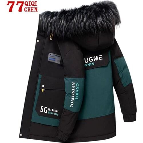 Winter Parka Men White Duck Down Thicken Warm -30 Degree Casual Hooded Coat Male Fur Collar Mens Mid-length Windbreaker 2021