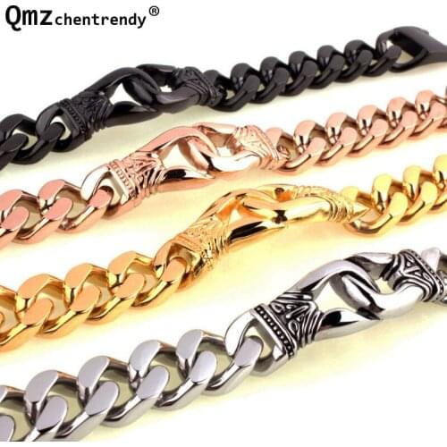 Mens Casting handcuffs embossed Chains Bracelet Stainless Steel Biker Wristband Vintage Totem Curved Edging Curb Chain Bracelets