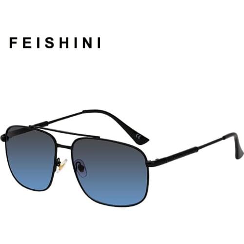 FEISHINI 2020 Brown Gradient Retro Square Sunglasses Men Brand Designer New Arrival Vintage Shades Sun Glasses For Man Eyewear