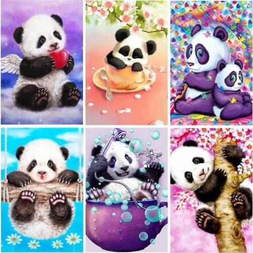 5D Diamond Painting Kit Panda AB Colorful Diamond Embroidery Mosaic Cross Stitch Animals Paintings Interior Bedroom Decoration