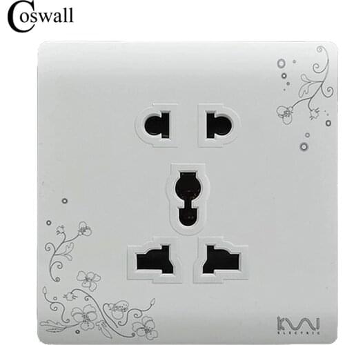 COSWALL Wall Electrical Socket Universal 5 hole Power Outlet Brief White Art Pattern Panel AC 110~250V