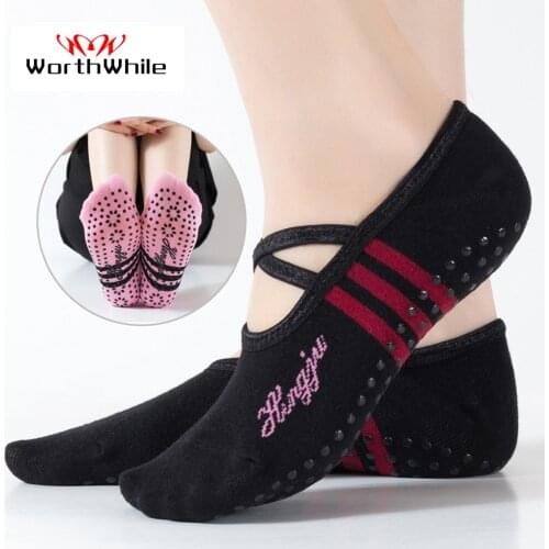 WorthWhile 1 Pair Sports Yoga Socks Slipper for Women Anti Slip Lady Damping Bandage Pilates Sock Ballet Heel Dance Protector