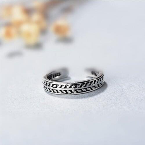 New Personality Temperament Leaf Retro Thai Silver 925 Sterling Silver Jewelry Olive Leaf Creative Opening Rings SR245
