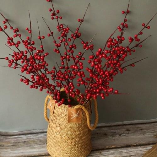 Single Branch Acacia Red Beans Imitation Flowers Home Decoration Wedding Decorative Modern Simple Floral Bouquet