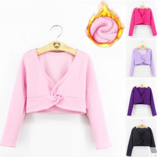 3-14Y Child Dance Shawl Lycra Cotton Ballet Dance Jacket Cardigan Square Traning Dance Clothes Autumn/Winter Warm-Up Ballet Coat