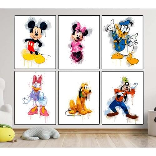 Disney Catoon Mickey & Minnie Posters Animation Canvas Painting Goofy & Pluto Portrait Wall Art Pictures Home Decoration Cuadro