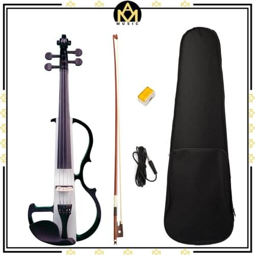 Professional Solid Wood 4/4 Full Size Silent Electric Violin Set w/ Rosin+Brazilwood Bow+Headphone+Audio Cable For Violinist