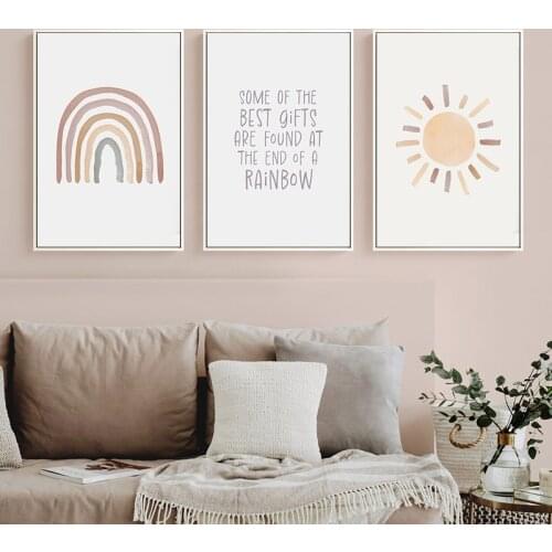Simple Nordic cartoon watercolor love sun cloud rainbow childrens room home decoration picture print canvas dining room porch