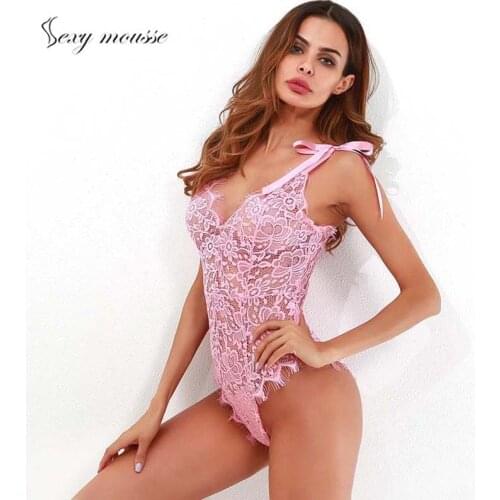 Sexy mousse waist trainer corset lingerie Jumpsuits women Deep V-neck sleeveless lace-up black mesh ladies bodysuit underwear