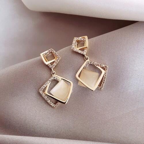 S925 Earrings for Women Geometric Square Korean Earrings Earrings Fashion Jewelry 2020