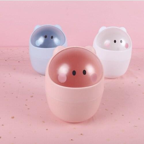 Cute Desktop Mini Flip Garbage Storage Bucket Cartoon Pig Office Household Accessories Desk Waste Container Bucket Trash Can