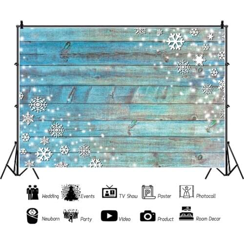 Snowflake Blue Gradient Wooden Board Children Portrait Photography Backdrops Photocall Christmas Party Background Studio Shoot