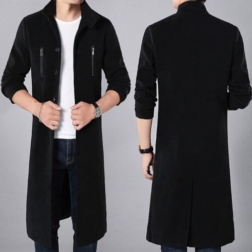 2020 New Arrival Fashion Men Windbreaker Longer Autumn Winter Coat Handsome Elegant Woolen Overcoat Casual Thick Plus Size S-4XL