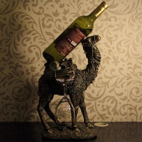 Vintage Camel Sculpture Wine Rack Ornamental Resin Red Wine Bottle Support Barware Craft for Home Decoration and Festival Gift