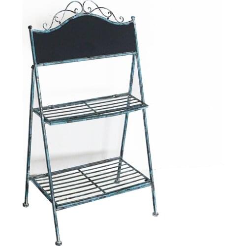 TT Vintage Distressed Iron Decorative Blackboard Display Rack Shop Cafe Shelf Succulent Storage Rack