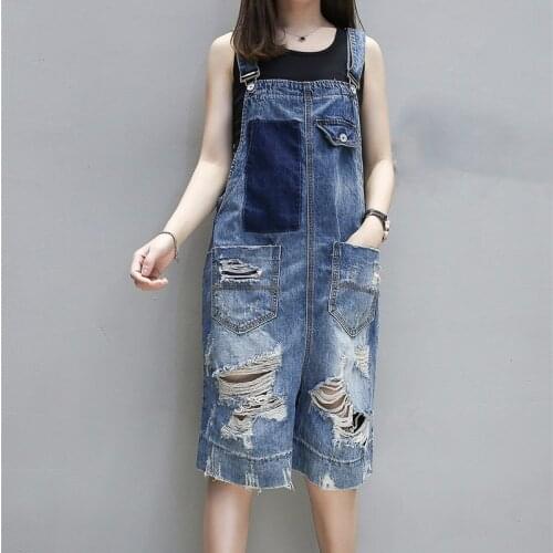Jumpsuits For Women 2020Fashion Ripped Hole Ladies Jean Overalls Strap Shorts Rompers Summer Autumn Washed Denim Playsuits
