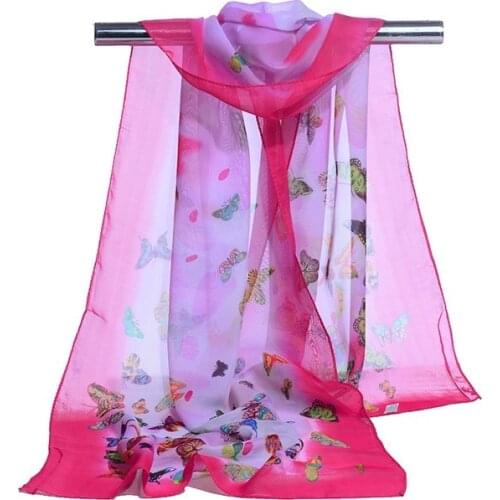 160*50cm Spring and summer Print woman Scarf butterfly Chiffon Leaves Scarf Women Pareo Wrap Sunscreen Long Cape