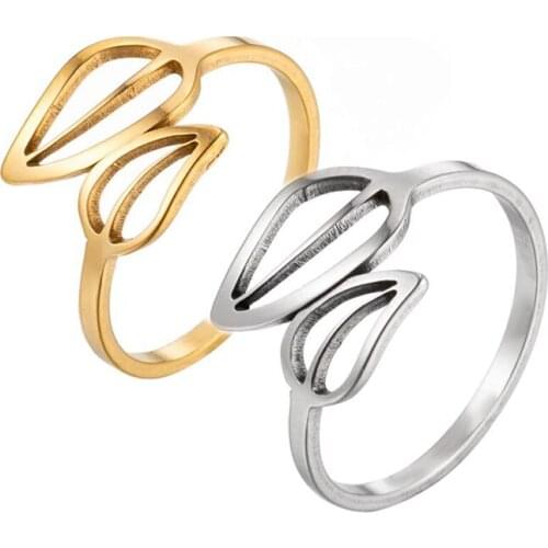 New Fashion Leaves Rings for Women Jewelry Stainless Steel Resizable Plant Knuckle Ring Gold Silver Color Engagement Anillos