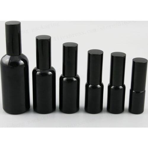 100ml 50ml 30ml 20ml 15ml 10ml Shining Black Glass Perfume Bottle Atomizer Fragrance Containers 12pcs