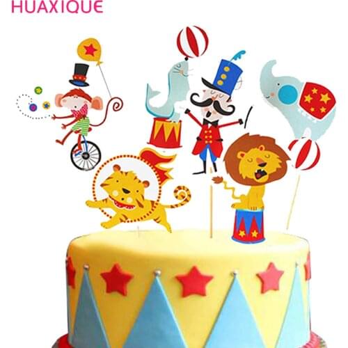 24pcs Cake Decor Elephant Circus Clown Cake Toppers Baby Happy Birthday Fairy Decor for Childrens Day Kid Party Baking Supplies