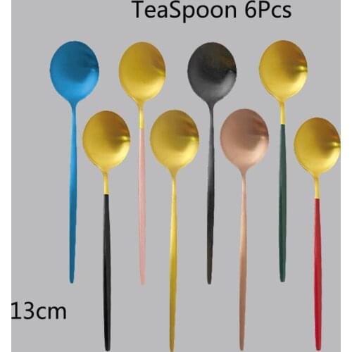 6pcs Matte Dinnerware Stainless Steel Western Cutlery Colorful Tea Spoons Set Flatware Kitchen For Party Home Tableware Set