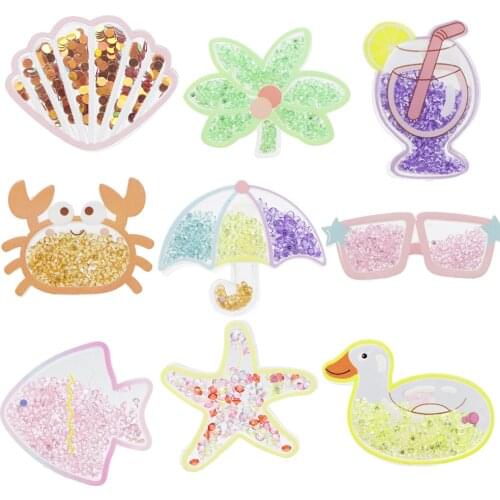 Sequins Acrylic Shakers Liquid Quicksand Patch Unicorn Flatback Planar Resin 1Pc for Handmade Hair Bows Earrings Crafts