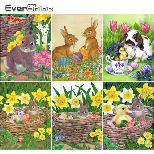 EverShine Diamond Embroidery Easter Bunny Cross Stitch Diamond Painting Rabbit Rhinestones Mosaic Cartoon Needlework Handicraft