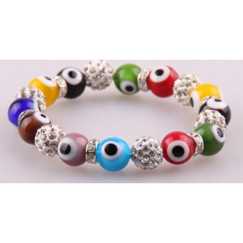 MOODPC Free shipping 10mm dark bule and white pave ball glass lucky evil eye bracelet,crystal ball bracelets