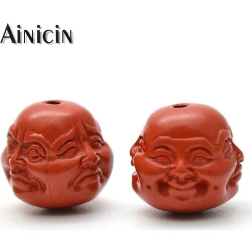 High Purity Red Cinnabar Happiness Anger Sorrow Joy 4 Faces Buddha Beads 15x15mm Diy Jewelry Making Findings 10pcs/lot