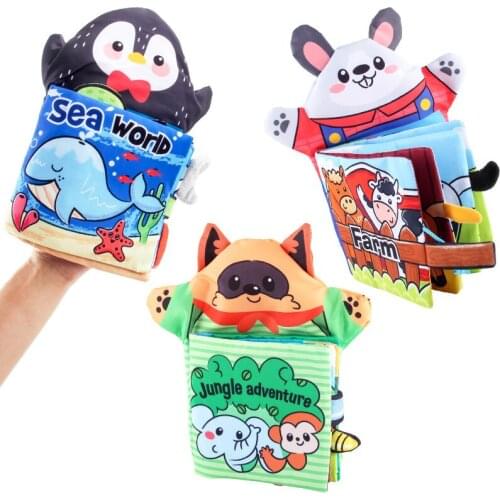 Baby Cloth Books Baby Early Education Toys 3D Tails Kids Cloth Books Soft Plush Animals Hand Puppet For Infant Puzzle Toys Gifts