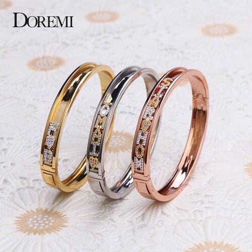 DOREMI DIY Zirconia Letters Custom Bangles Personalized Name Detachable Slider Charms Bangles Custom Name Bracelets Bangle Gift