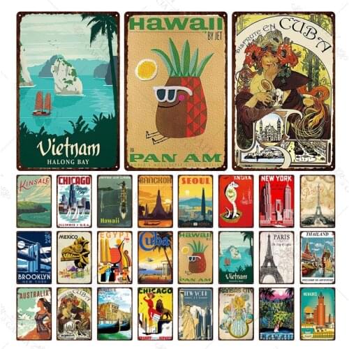 New York Travel City Building Metal Tin Signs Paris Poster Modern Pub Bar Sign Metal Vintage Style Metal Plates 30X20Cm