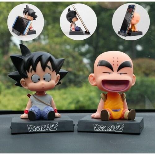 Dragon Ball Z Goku Kuririn Car Decoration Shaking Head Doll Dragon Ball Goku Phone Holder Bracket Action Figure Toy Model Gifts