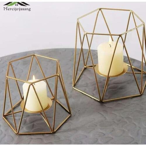 European Candle Holder Iron Candlestick Geometric Table Candle Holders Ornament for Wedding Dinner Decoration Candelabra GZT042