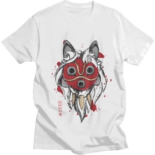 Mononoke Hime Princess Mask Tshirts Men Streetwear Tee Tops 100% Cotton T Shirt Short Sleeve Forest Academy T-shirt Gift Merch