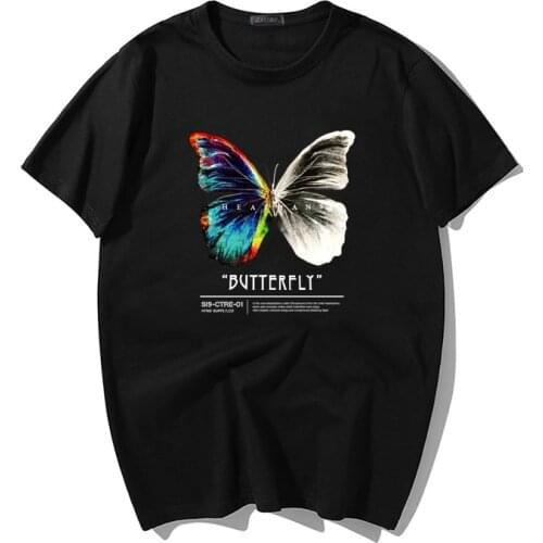 Streetwear Punk Butterfly Swag Print T Shirts Male Gothic Short Sleeve Oversized Tops Aesthetic Harajuku Hip hop Mens T-shirt