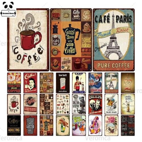 Coffee Retro Vintage Tin Sign Metal Sign Plaque Plate Metal Vintage Wall Decor For Kitchen Coffee Bar Cafe Retro Metal Posters