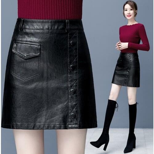 Womens PU leather short skirts A-line black skirt young womens black small skirt summer plus size skirts for teen girls BSQ083