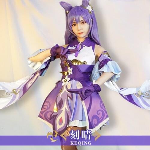 Game Genshin Impact Keqing Cosplay Costume Anime Cosplay Clothes Woman Fancy Dress Halloween Carnival Uniforms Full Set