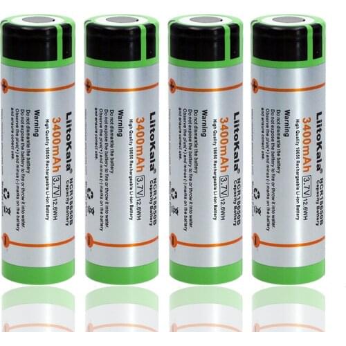 Liitokala 4PCS New Original 18650 NCR18650B Rechargeable Li-ion battery 3.7V 3400mAh For Flashlight batteries