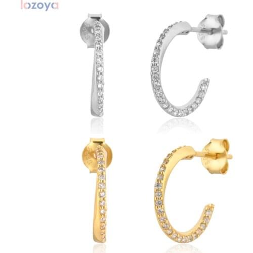 LOZOYA 925 Sterling Silver 11mm Zircon Fashion Clips Loops CZ Hoops Slim Circle Loops Women Fine Jewelry Rock Punk Piercing