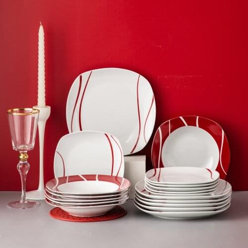MALACASA Series Felisa 18-Piece Red Stripes Porcelain Dinner Set with 6*Dessert Soup Dinner Plates Service For 6person