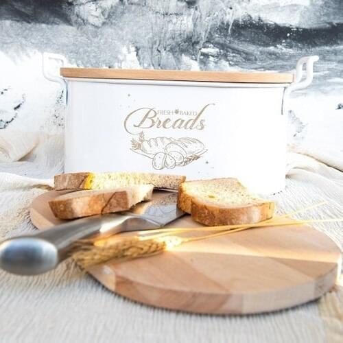Adresshome With Bamboo Lid Cutting Tahtalı Metal Bread Box